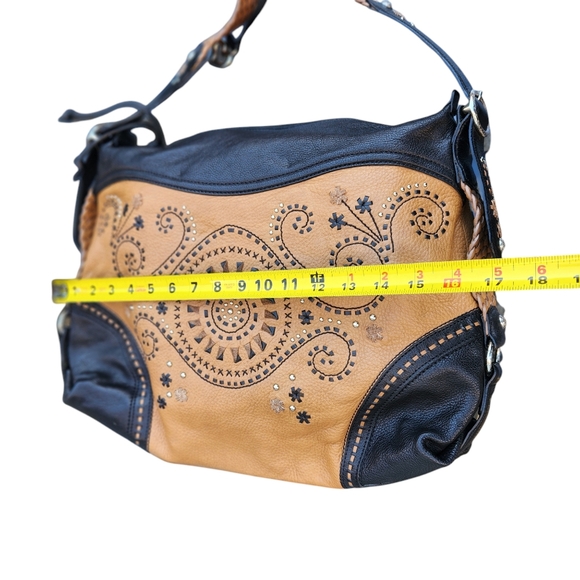 Brighton #D476721 Stylish Black and Tan Embroidered Handbag - Picture 3 of 8